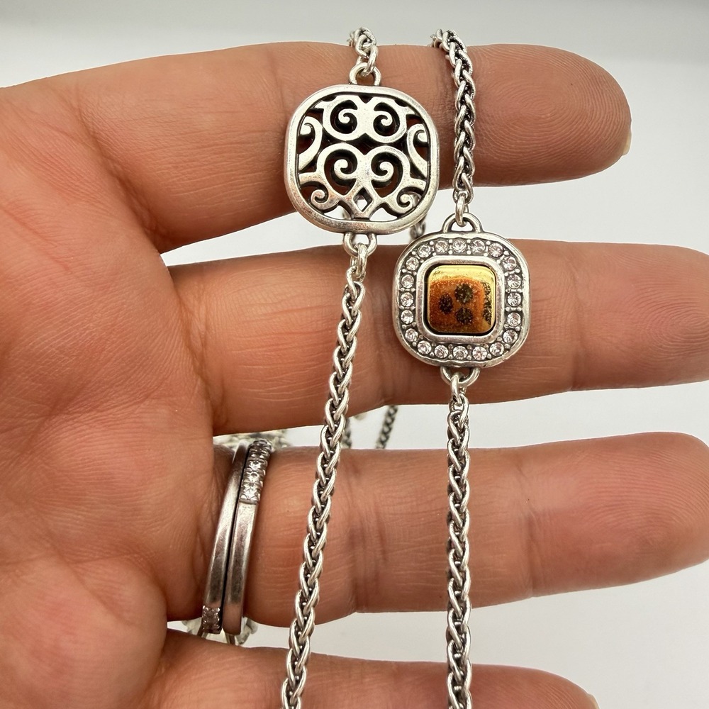 Brighton Shadow Play Long Necklace Silver Gold Tone  Station Layering 40.5